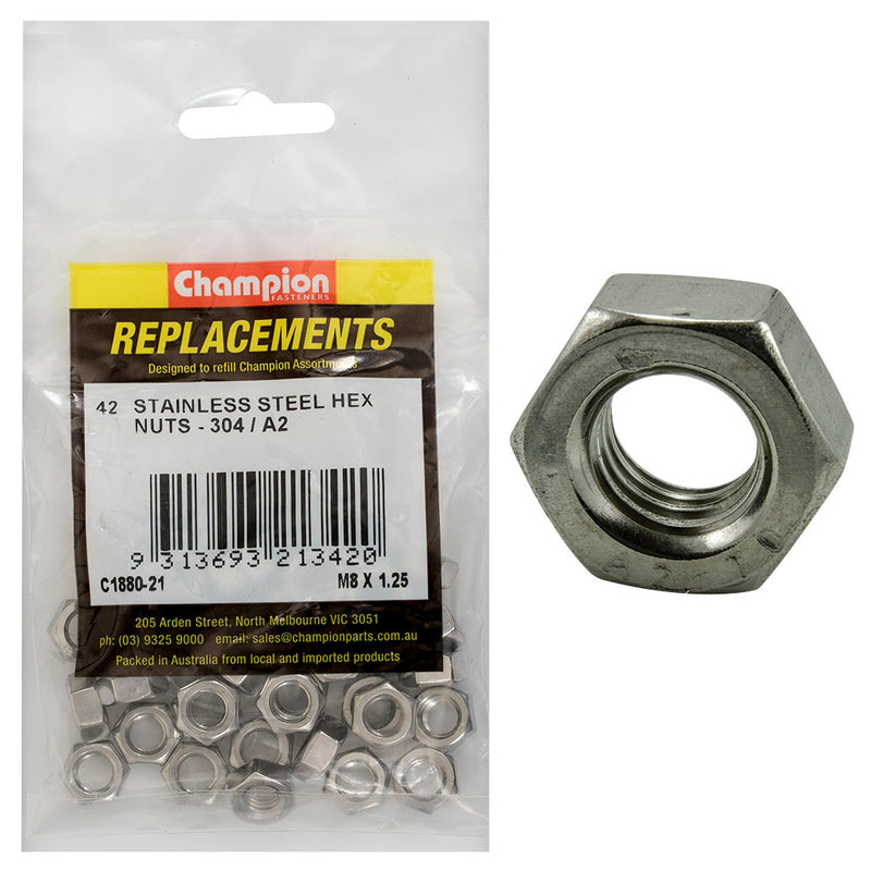 Champion M8 x 1.25 Stainless Hex Nut 304/A2 -42pk Default Title