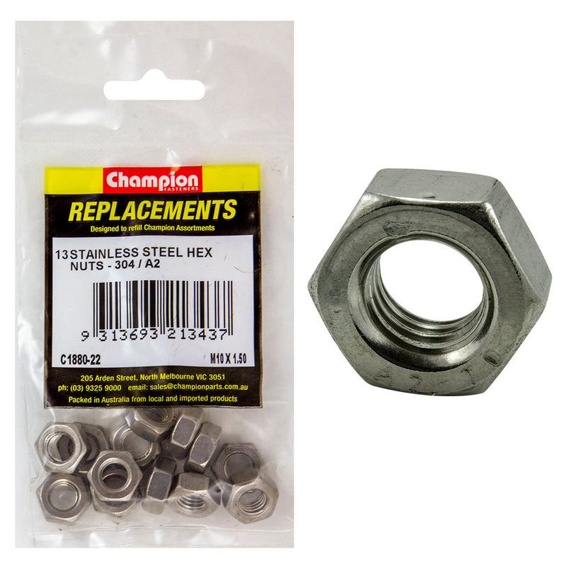 Champion M10 x 1.5 Stainless Hex Nut 304/A2 -13pk Default Title