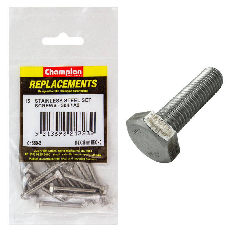 Champion M4 x 35mm Stainless Set Screw 304/A2 -15pk Default Title