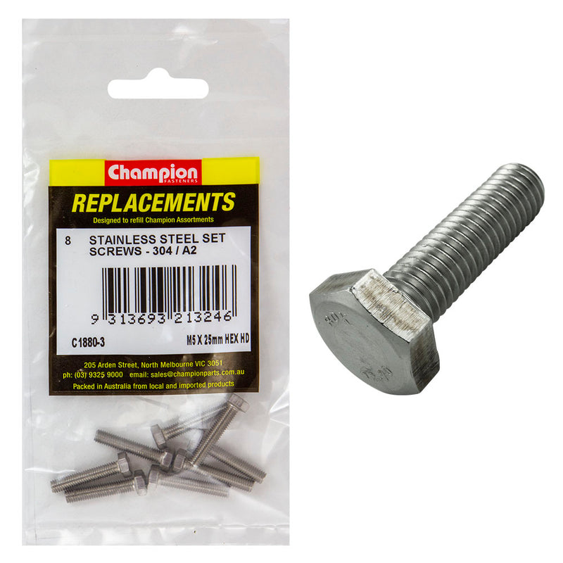 Champion M5 x 25mm Stainless Set Screw 304/A2 -8pk Default Title