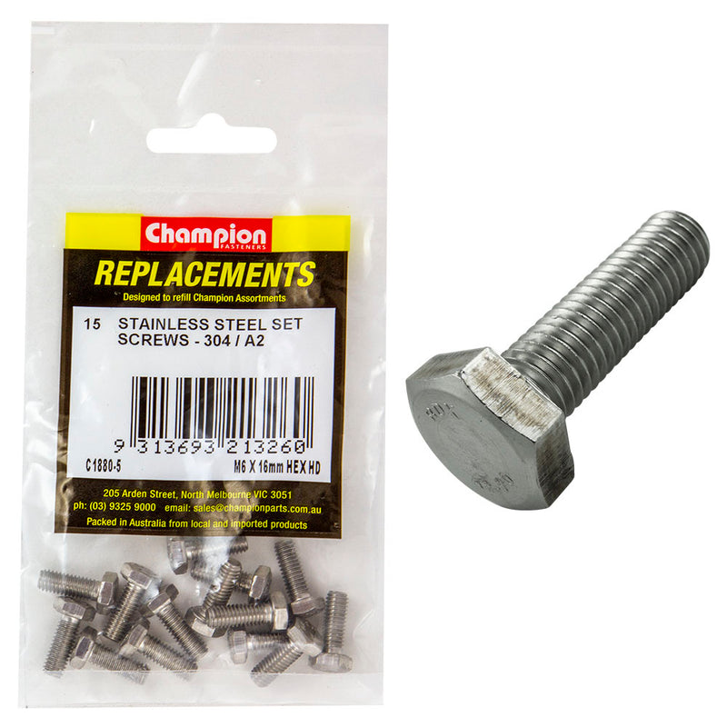 Champion M6 x 16mm Stainless Set Screw 304/A2 -15pk Default Title