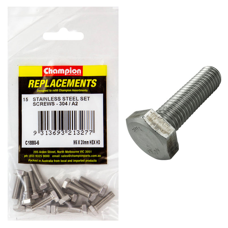 Champion M6 x 20mm Stainless Set Screw 304/A2 -15pk Default Title