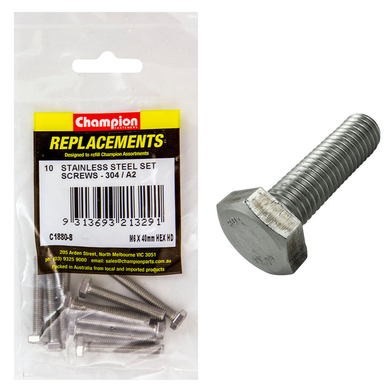 Champion M6 x 40mm Stainless Set Screw 304/A2 -10pk Default Title