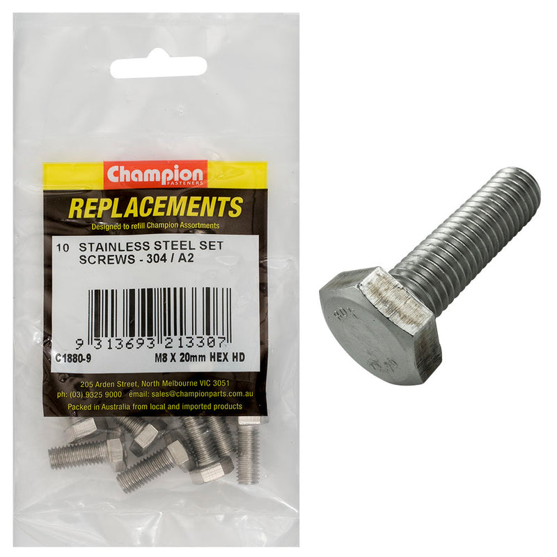 Champion M8 x 20mm Stainless Set Screw 304/A2 -10pk Default Title