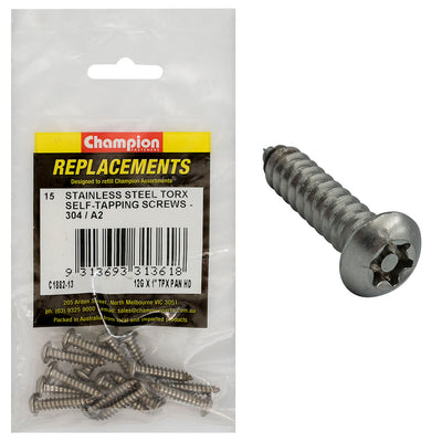 Champion 12G x 1in Self-Tapping Screw Pan Tpx 304/A2 -15pk Default Title