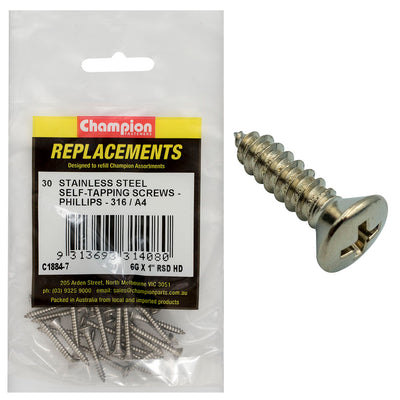 Champion 6G x 1in S/Tapping Screw -Rsd -Ph -316/A4 -30pk Default Title