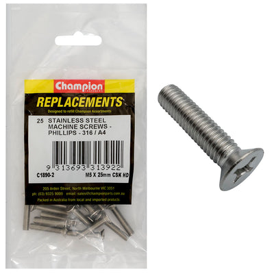 Champion M5 x 25mm Machine Screw -Csk -Ph -316/A4 -25pk Default Title