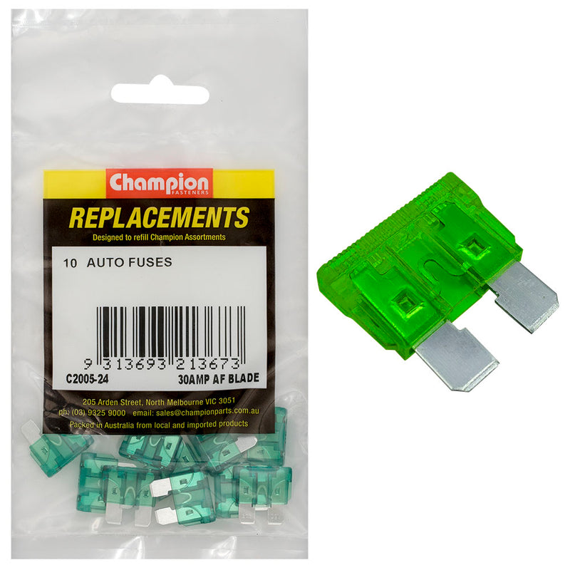 Champion AF 30Amp Standard Blade Fuse (Green) -10pk Default Title