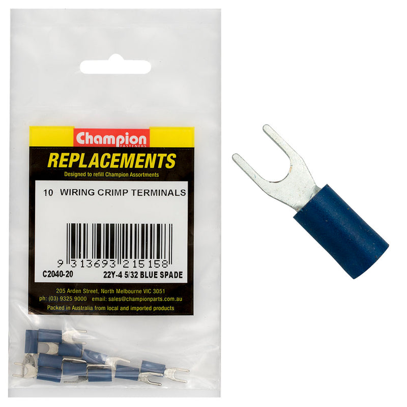 Champion 5/32in / 4mm Blue Spade Terminal -10pk Default Title