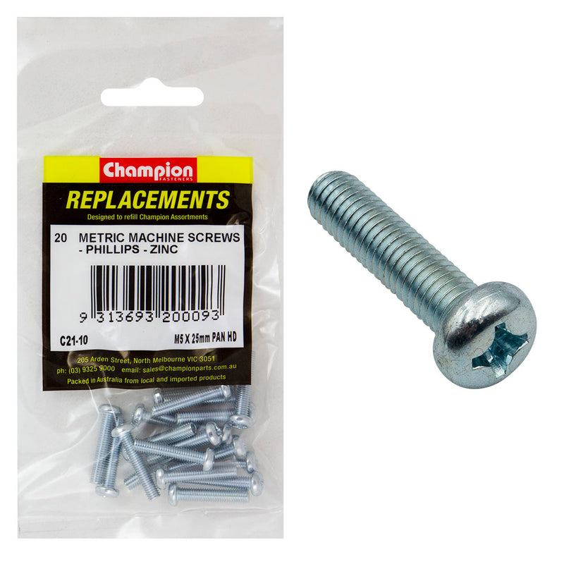 Champion M5 x 25mm Machine Screw P/H Phillips -20pk Default Title