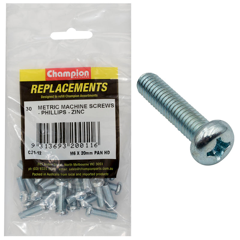 Champion M6 x 20mm Machine Screw P/H Phillips -20pk Default Title