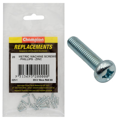 Champion M3 x 10mm Machine Screw P/H Phillips -20pk Default Title