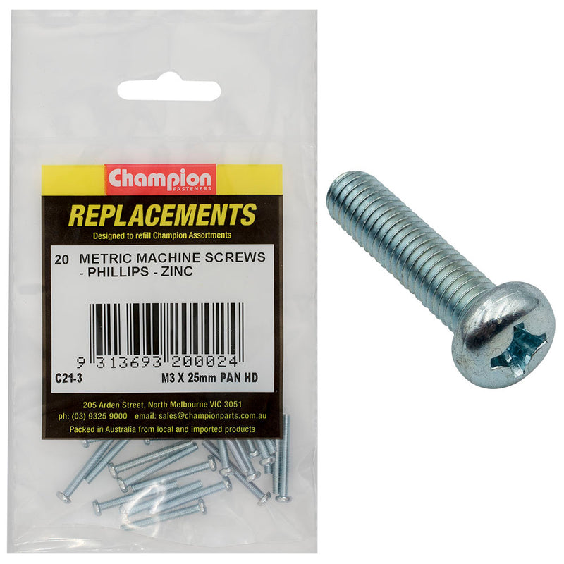 Champion M3 x 25mm Machine Screw P/H Phillips -20pk Default Title