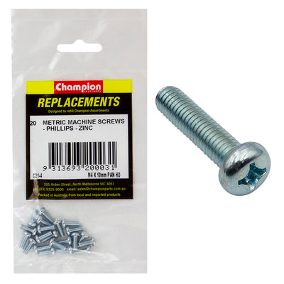 Champion M4 x 10mm Machine Screw P/H Phillips -20pk Default Title