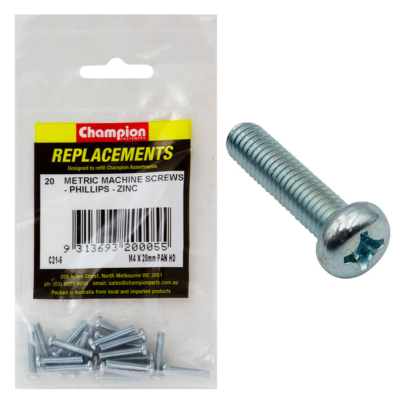 Champion M4 x 20mm Machine Screw P/H Phillips -20pk Default Title