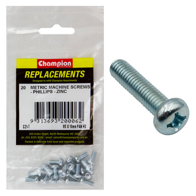 Champion M5 x 10mm Machine Screw P/H Phillips -20pk Default Title