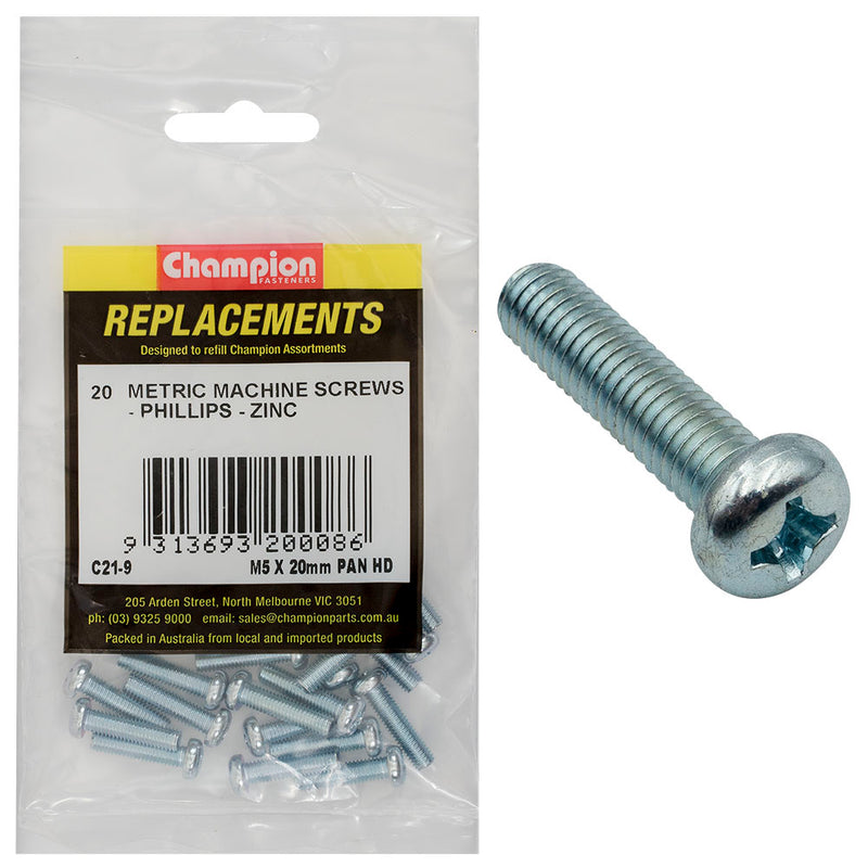 Champion M5 x 20mm Machine Screw P/H Phillips -20pk Default Title