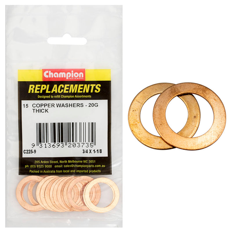 Champion 3/4in x 1-1/8in x 20G Copper Washer -15pk Default Title