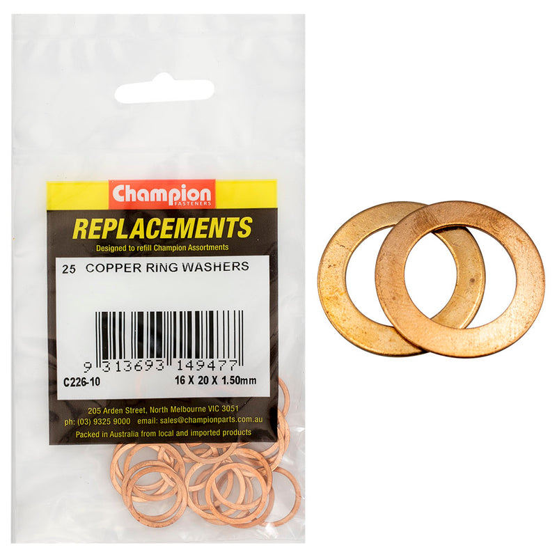 Champion M16 x 20mm x 1.5mm Copper Ring Washer -25pk Default Title