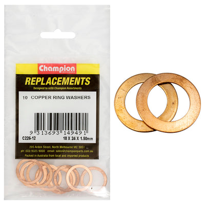 Champion M18 x 24mm x 1.5mm Copper Ring Washer -10pk Default Title