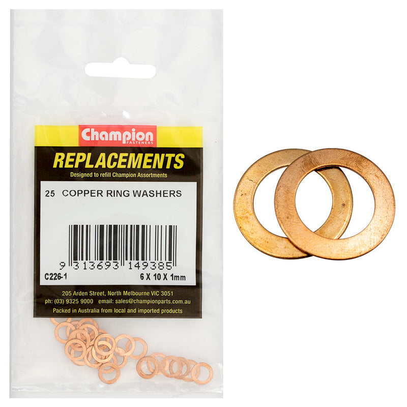 Champion M6 x 10mm x 1.0mm Copper Ring Washer -25pk Default Title