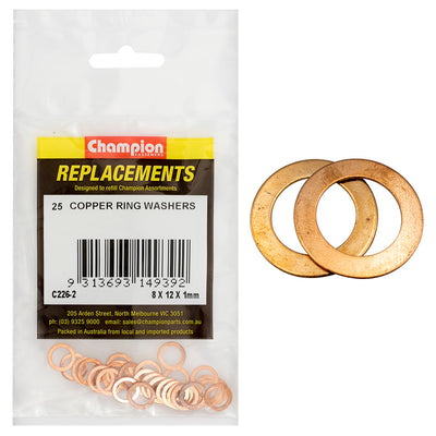 Champion M8 x 12mm x 1.00mm Copper Ring Washer -25pk Default Title