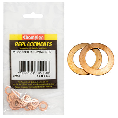 Champion M8 x 14mm x 1.0mm Copper Ring Washer -25pk Default Title