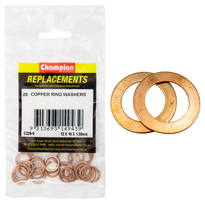 Champion M12 x 16mm x 1.5mm Copper Ring Washer -25pk Default Title