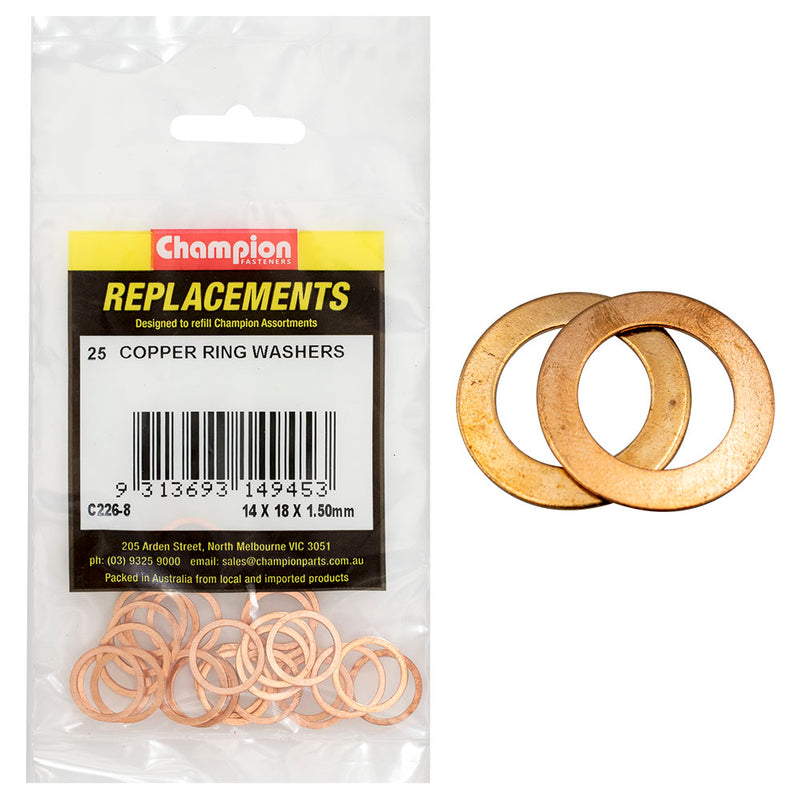 Champion M14 x 18mm x 1.5mm Copper Ring Washer -25pk Default Title