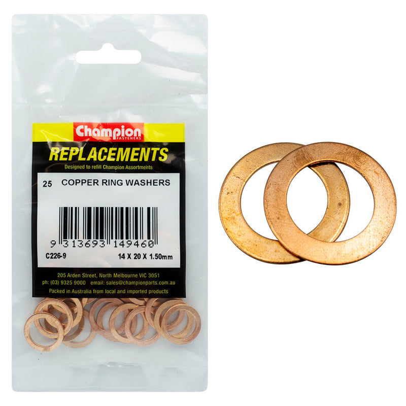 Champion M14 x 20mm x 1.5mm Copper Ring Washer -25pk Default Title