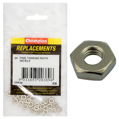 Champion 8/36in UNF Hexagonal Nut (Ni) -24pk Default Title