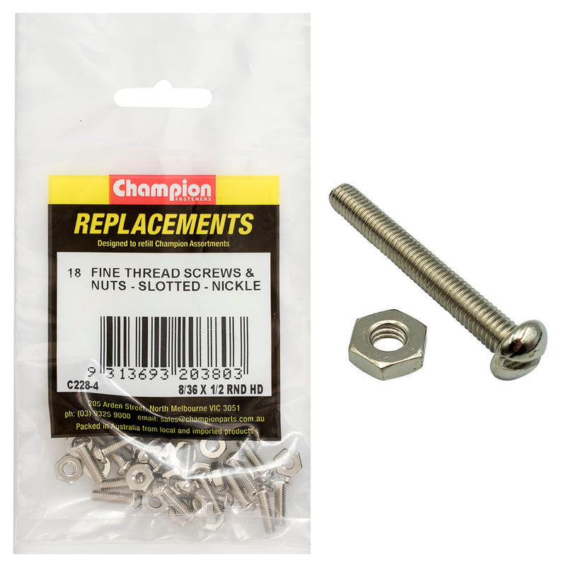 8/36IN X 1/2IN UNF RND HD MACHINE SCREWS & NUTS Default Title