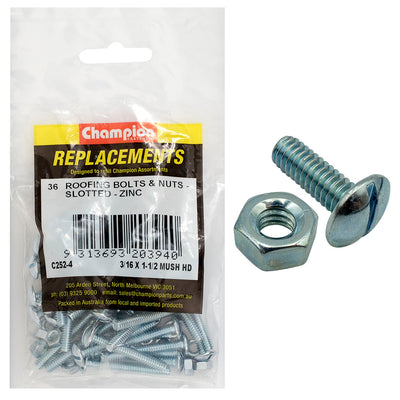 3/16 X 1-1/2IN UNC ROOFING SET SCREWS & NUTS (Zn) Default Title