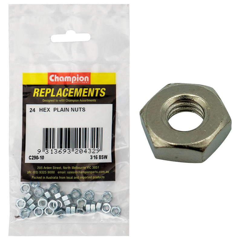 Champion 3/16in BSW Hexagon Nut (Zn) -24pk Default Title