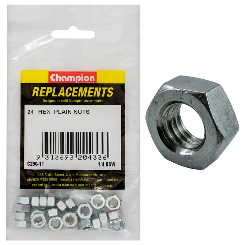 Champion 1/4in BSW Hexagon Nut (Zn) -24pk Default Title