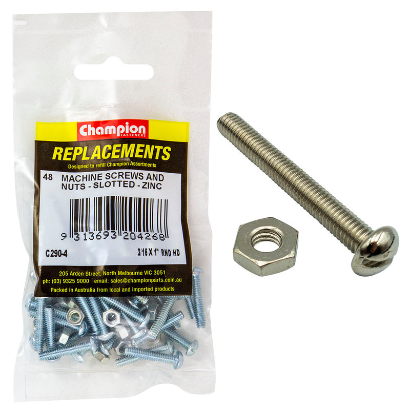 3/16 X 1IN BSW RND HEAD MACHINE SCREWS & NUTS (Zn) Default Title