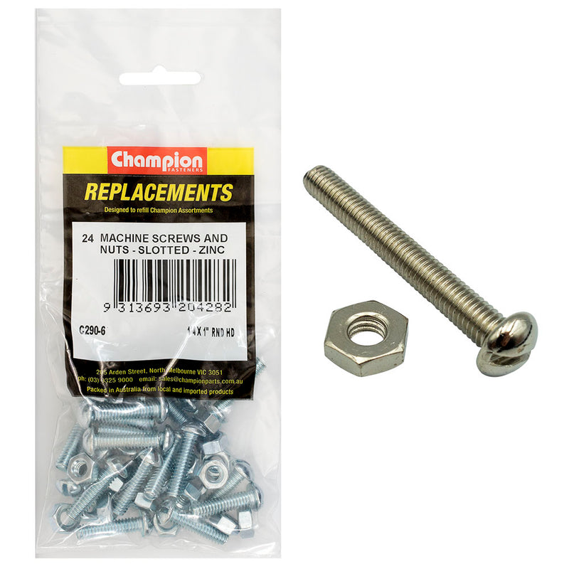 1/4 X 1IN BSW RND HEAD MACHINE SCREWS & NUTS (Zn) Default Title