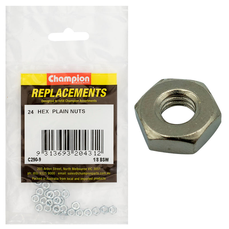 Champion 1/8in BSW Hexagon Nut (Zn) -24pk Default Title