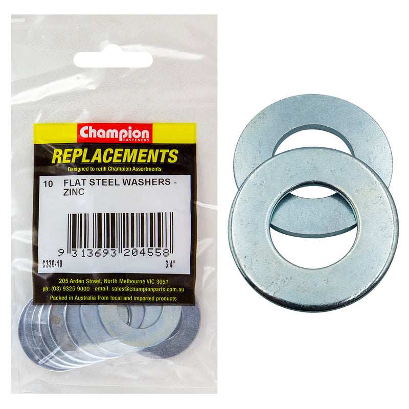 Champion 3/4in x 1-1/2in x 15G Flat Steel Washer -10pk Default Title