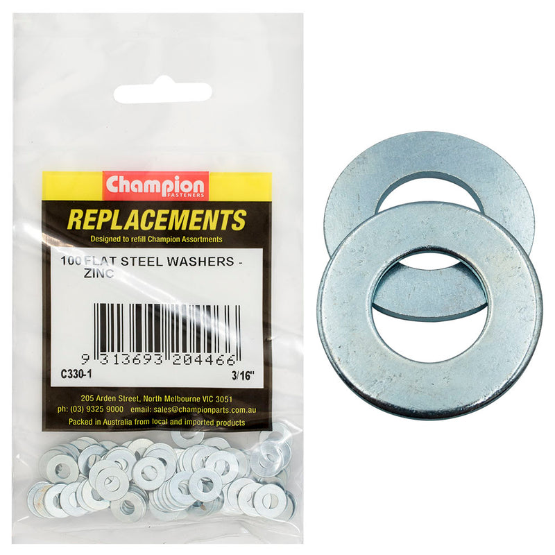 Champion 3/16in x 7/16in x 20G Flat Steel Washer -100pk Default Title