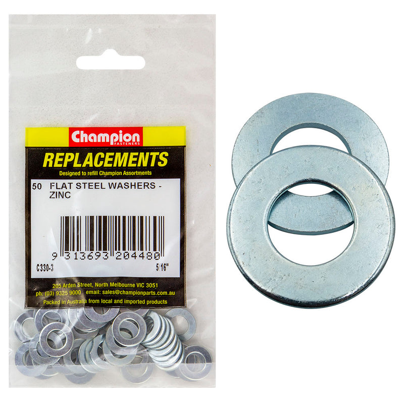 Champion 5/16in x 5/8in x 18G Flat Steel Washer -50pk Default Title