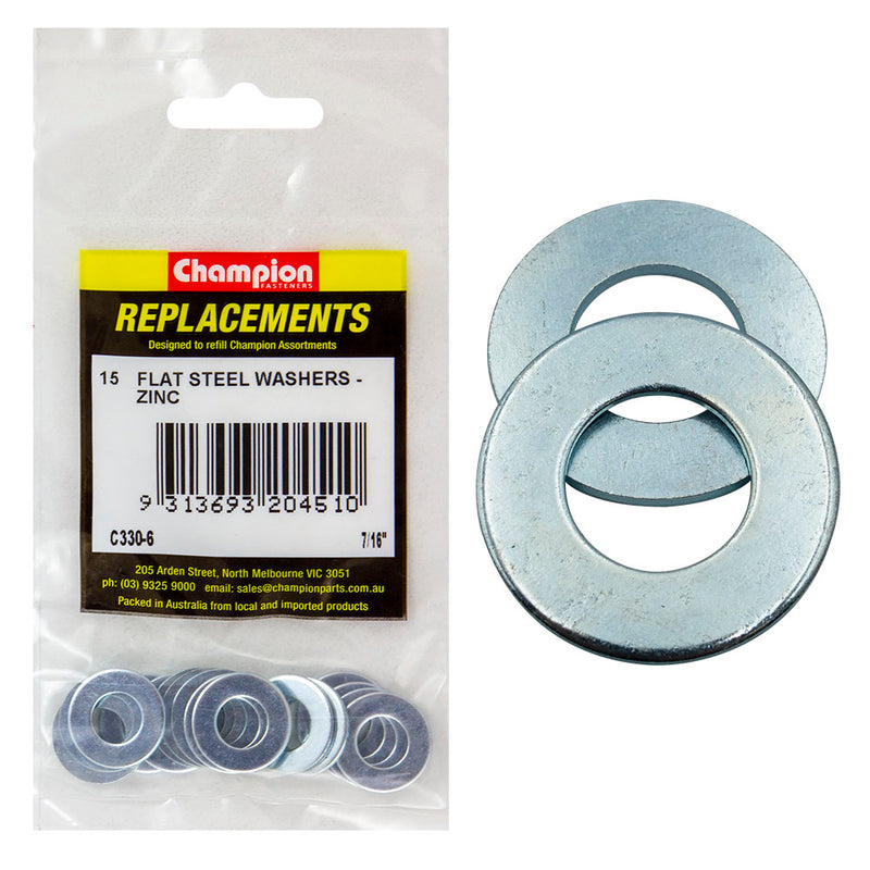 Champion 7/16in x 7/8in x 16G Flat Steel Washer -15pk Default Title