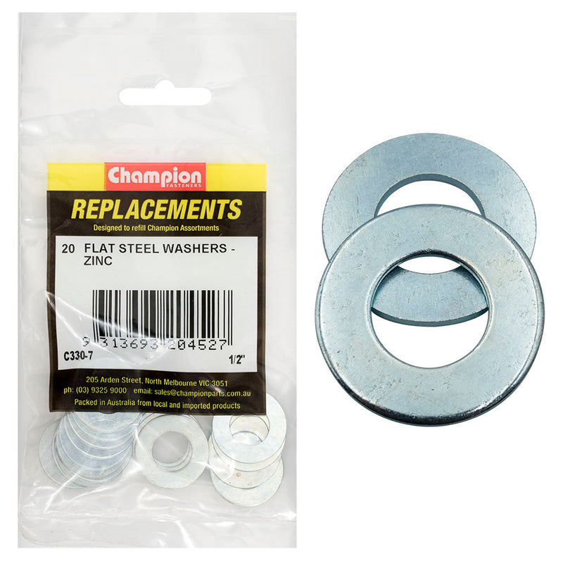 Champion 1/2in x 1in x 16G Flat Steel Washer -20pk Default Title