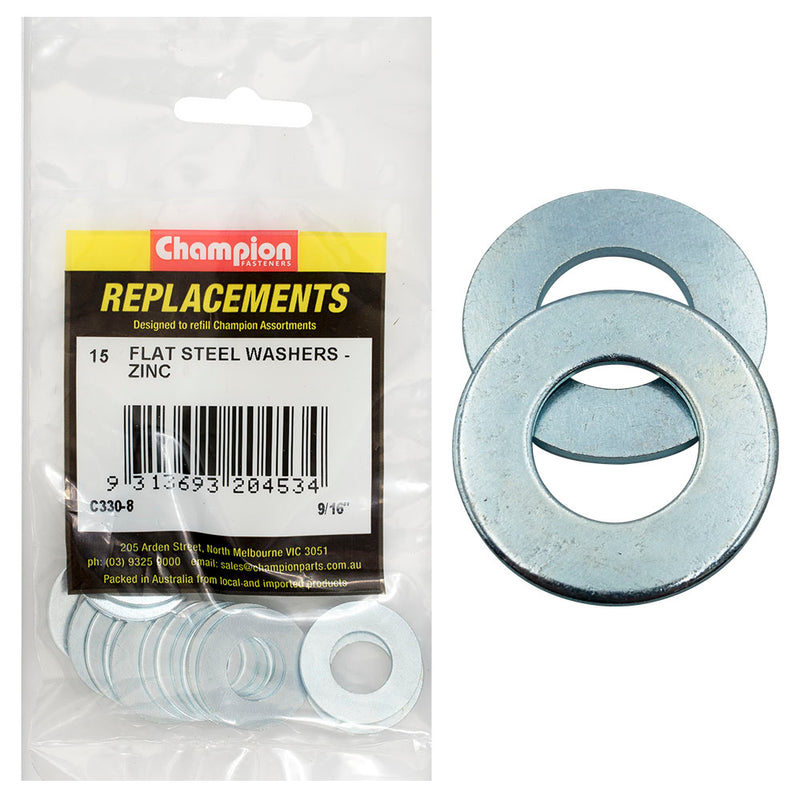 Champion 9/16in x 1-1/8in x 16G Flat Steel Washer -15pk Default Title