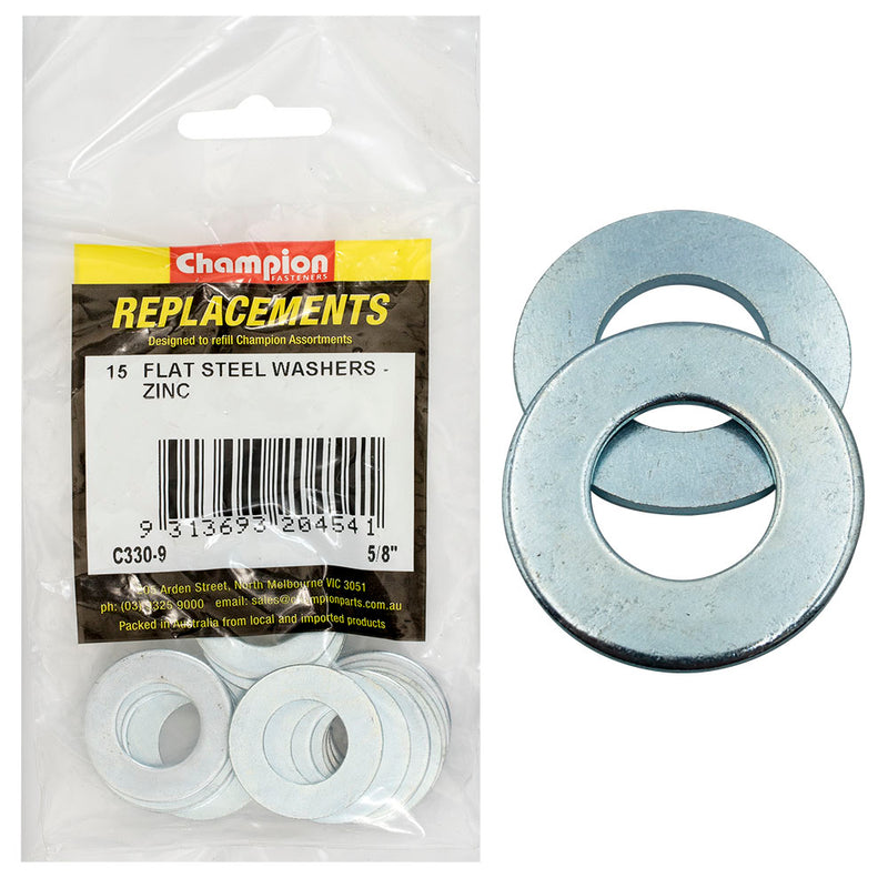 Champion 5/8in x 1-1/4in x 15G Flat Steel Washer -15pk Default Title