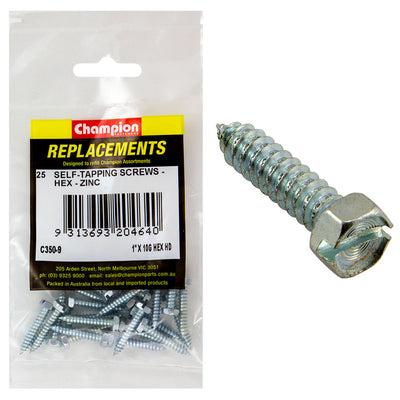 Champion 12G x 1in S/Tapping Screw Hex Head Phillips -25pk Default Title