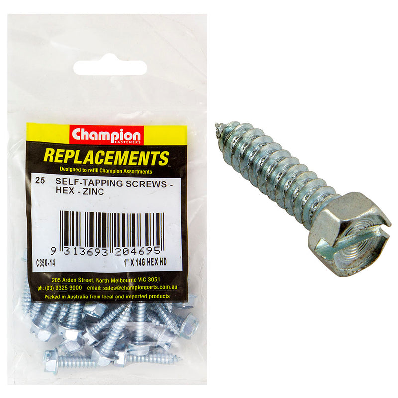 Champion 14G x 1in S/Tapping Screw Hex Head Phillips -25pk Default Title