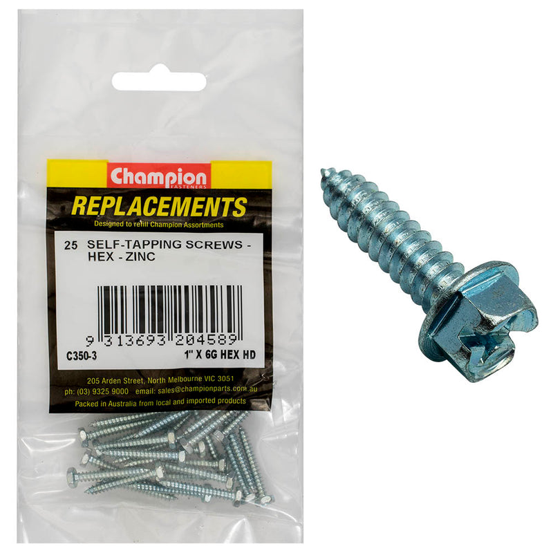 Champion 6G x 1in S/Tapping Screw Hex Head Phillips -25pk Default Title