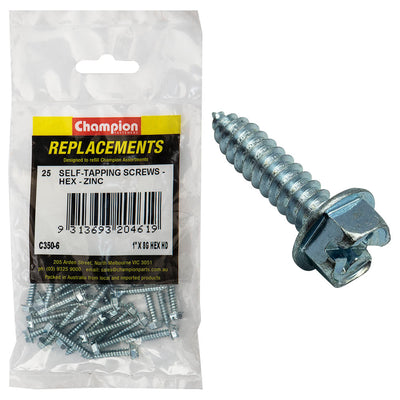 Champion 8G x 1in S/Tapping Screw Hex Head Phillips -25pk Default Title