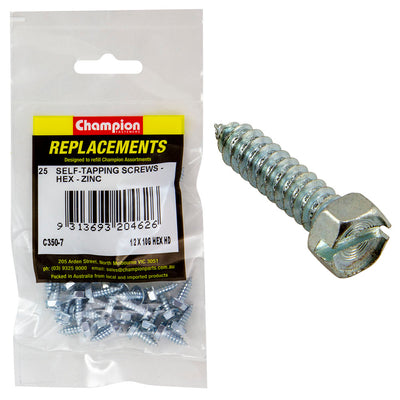 Champion 10G x 1in S/Tapping Screw Hex Head Phillips -25pk Default Title